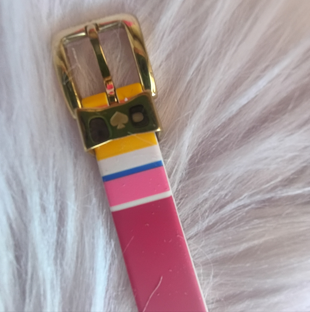 NEEDS BATTERY Kate Spade Red Pink Blue Yellow Orange Striped Silicone Watch - Picture 3 of 16